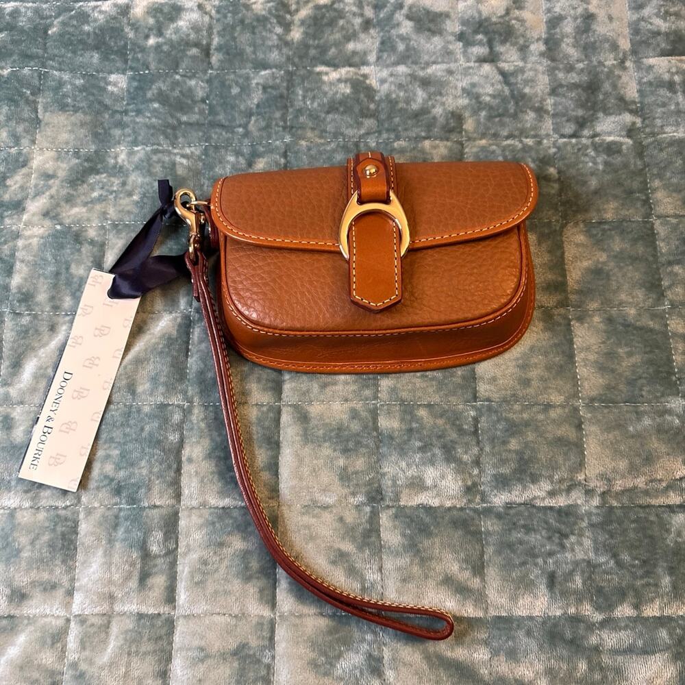 Dooney & Bourke Elba Flap Wristlet Brown Leather Gold Small Everyday NWT